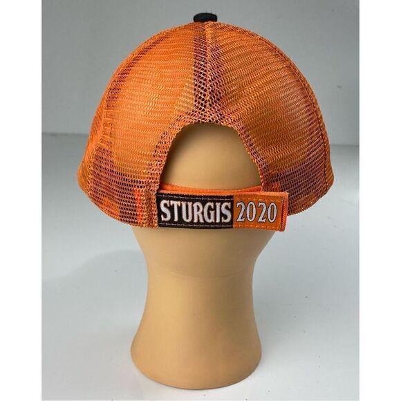 2020 80th Annual Sturgis Rally & Races Mesh Back Adjustable Hat Cap Orange Black - Picture 4 of 7